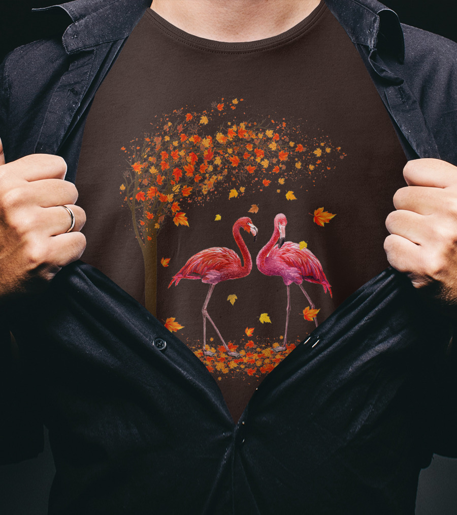 It's Fall Y'all Flamingo Autumn Leaves And Pink Flamingos T-Shirt