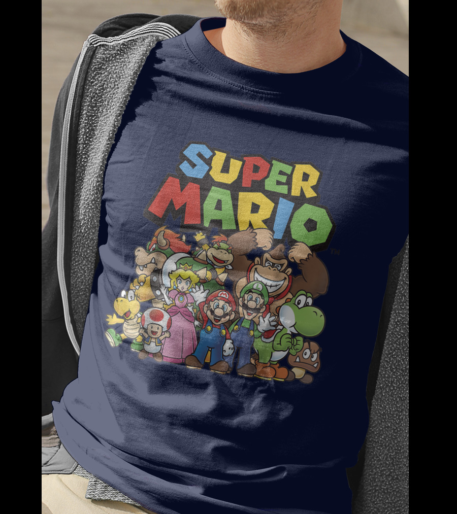 Super Mario Funny Full Cast Group Characters Bowser Donkey Kong Yoshi Luigi Princess Peach Toad T-Shirt