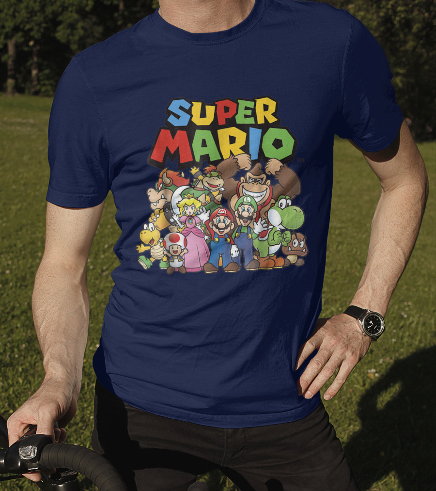 Super Mario Funny Full Cast Group Characters Bowser Donkey Kong Yoshi Luigi Princess Peach Toad T-Shirt