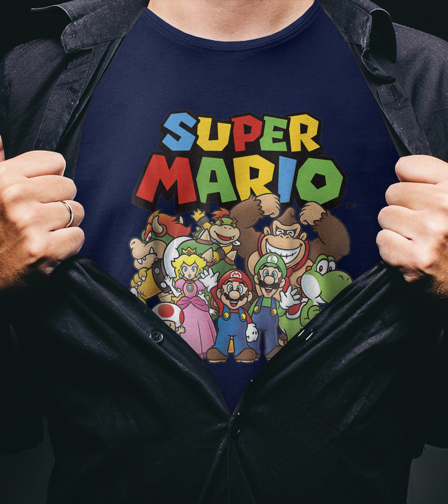 Super Mario Funny Full Cast Group Characters Bowser Donkey Kong Yoshi Luigi Princess Peach Toad T-Shirt