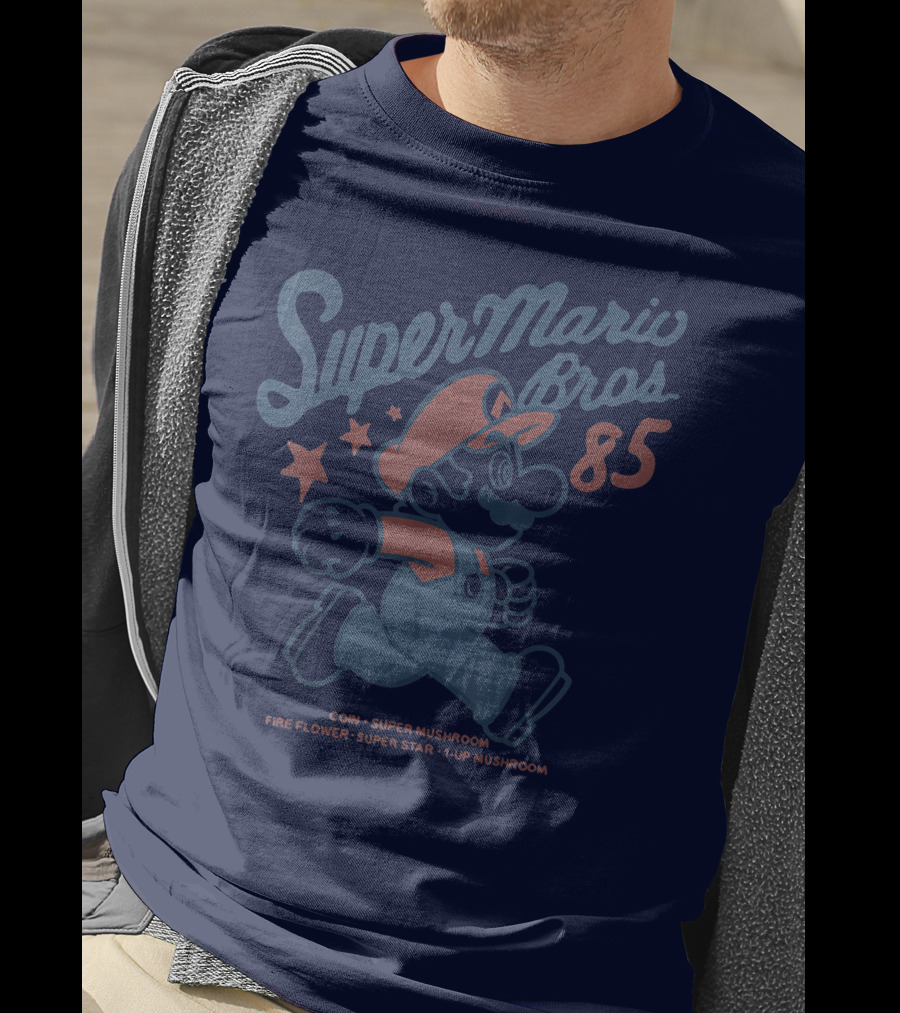 Super Mario Bros 85 Coin Super Mushroom Fire Flower Super Star 1-Up Mushroom T-Shirt