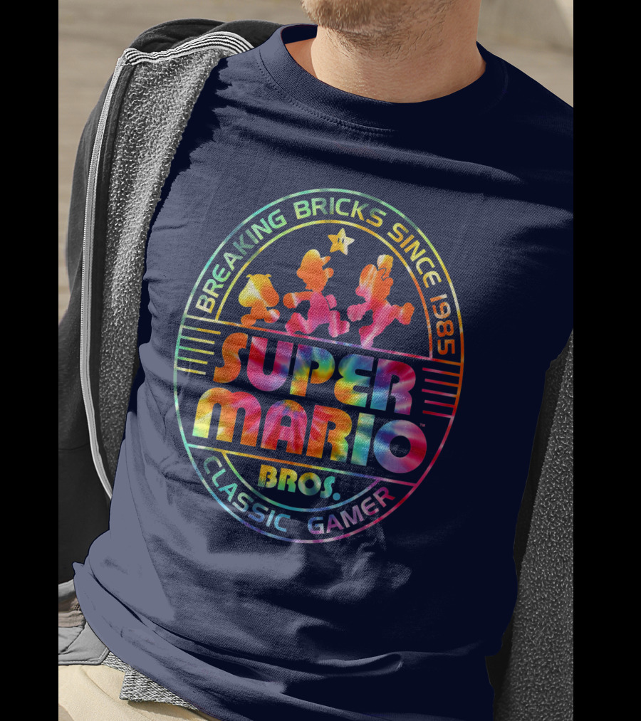 Breaking Bricks Since 1985 Super Mario Bros Classic Gamer Tie Dye T-Shirt