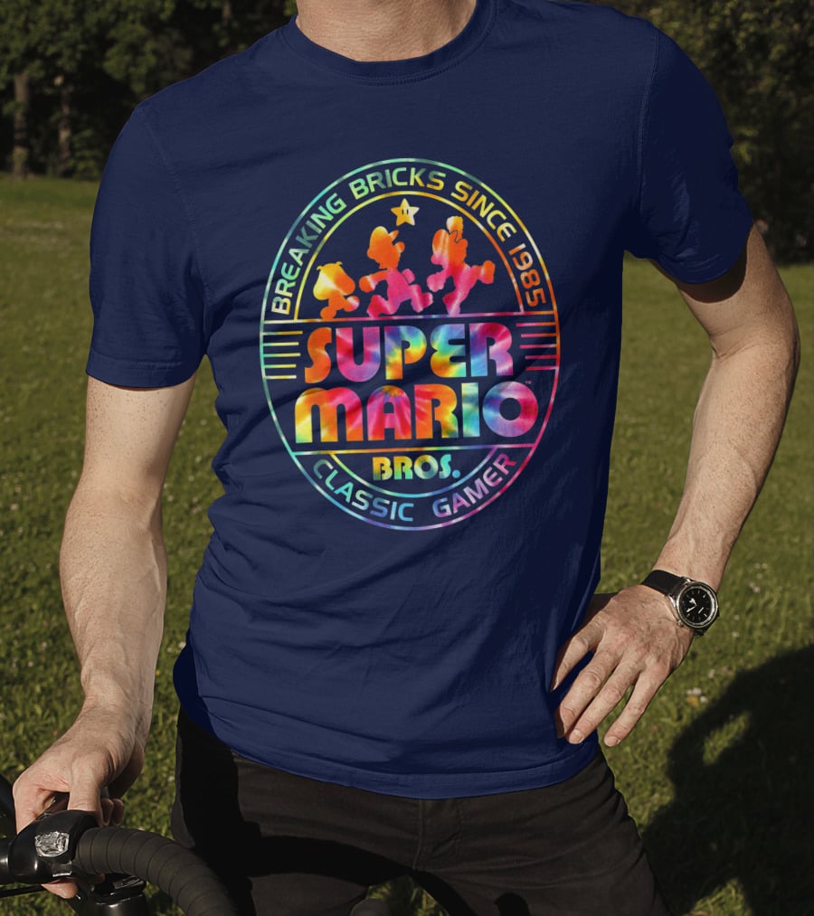 Breaking Bricks Since 1985 Super Mario Bros Classic Gamer Tie Dye T-Shirt
