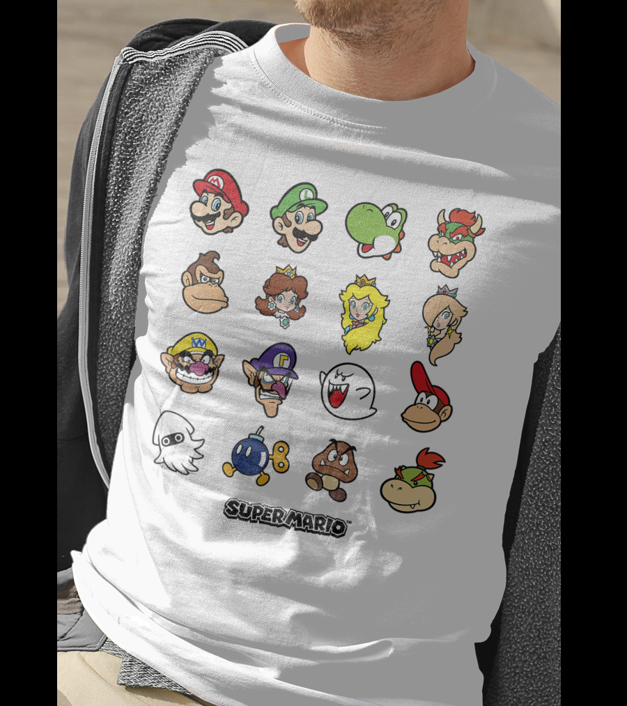 Super Mario Luigi Yoshi Bowser Peach Daisy Wario Waluigi Boo Donkey Kong Nintendo Characters T-Shirt