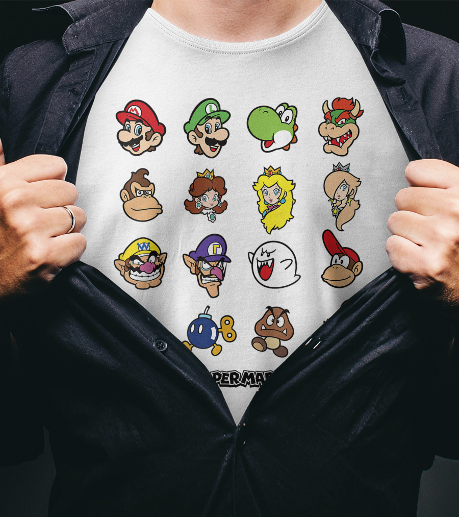 Super Mario Luigi Yoshi Bowser Peach Daisy Wario Waluigi Boo Donkey Kong Nintendo Characters T-Shirt