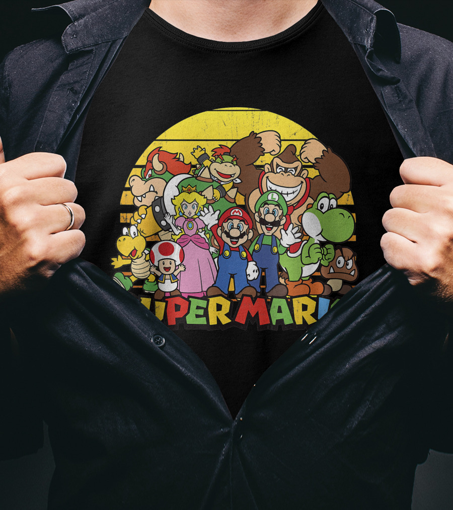 Super Mario Group Characters With Mario, Luigi, Princess Peach, Yoshi, Bowser, And Donkey Kong T-Shirt