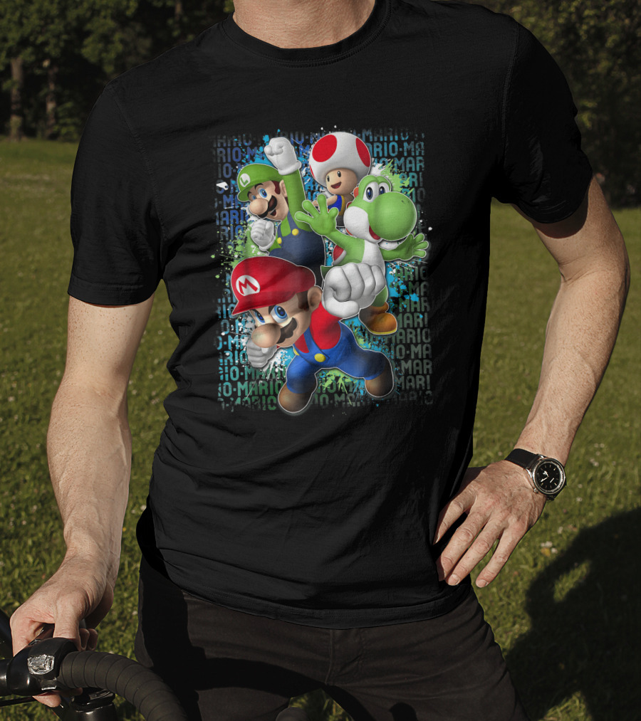 Super Mario Luigi Toad Yoshi Paint Splatter Action T-Shirt