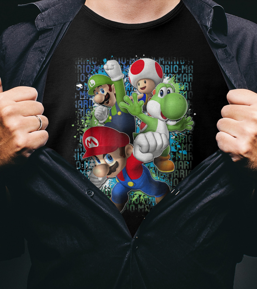 Super Mario Luigi Toad Yoshi Paint Splatter Action T-Shirt