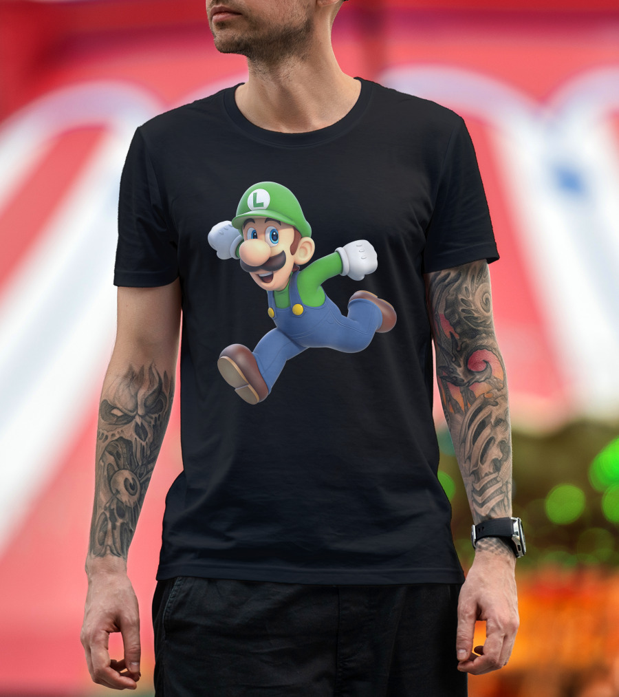 Super Mario Bros Luigi Jumping Action Fan Favorite T-Shirt