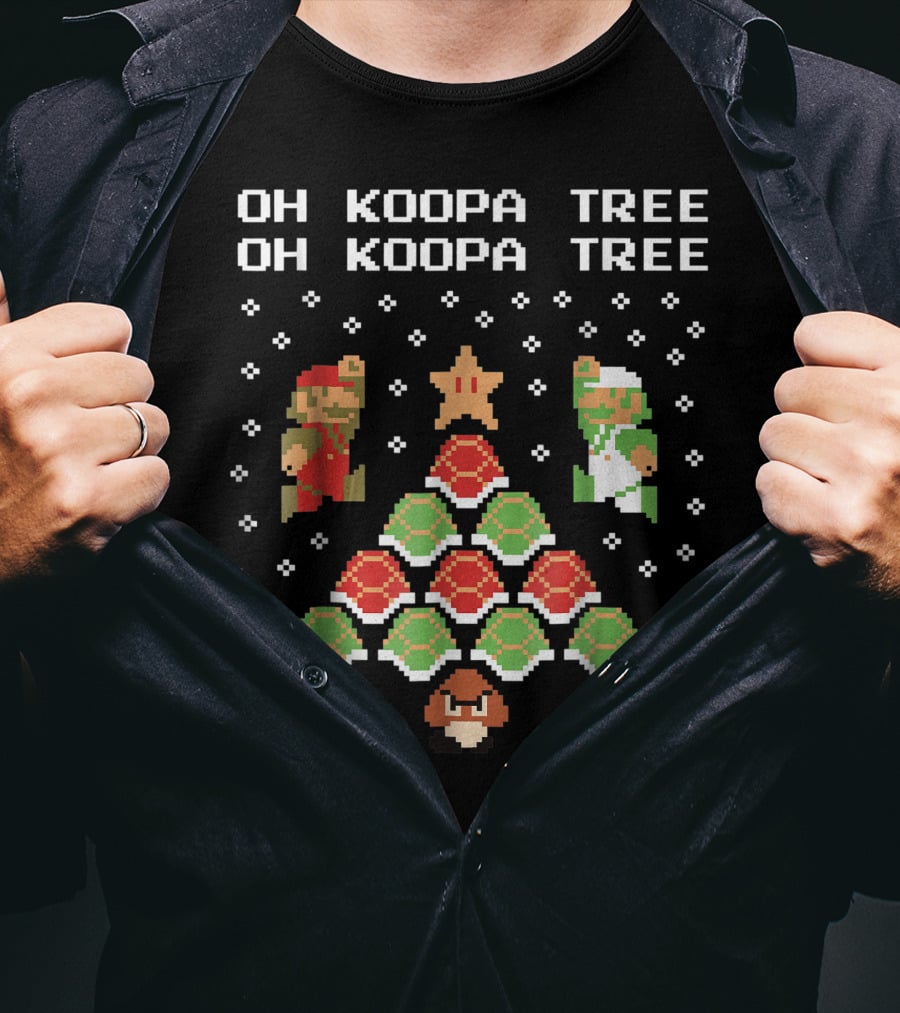 Oh Koopa Tree Mario Goomba Christmas Pixel T-Shirt