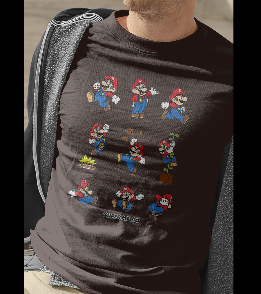 Super Mario All The Moves Funny Action Series T-Shirt