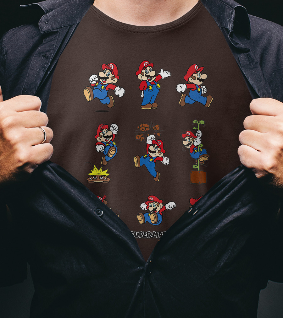 Super Mario All The Moves Funny Action Series T-Shirt