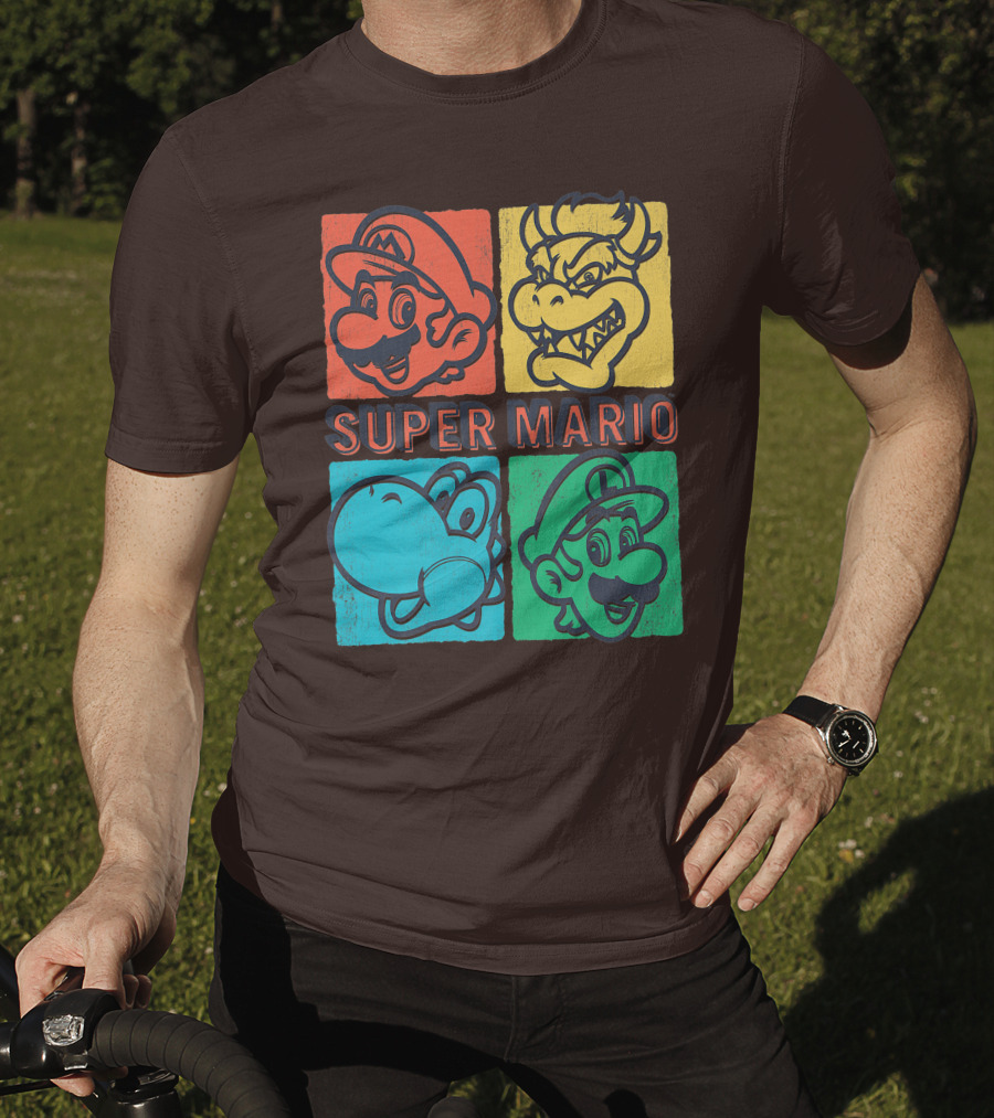 Super Mario Bowser Yoshi Luigi Distressed Square Group Shot T-Shirt