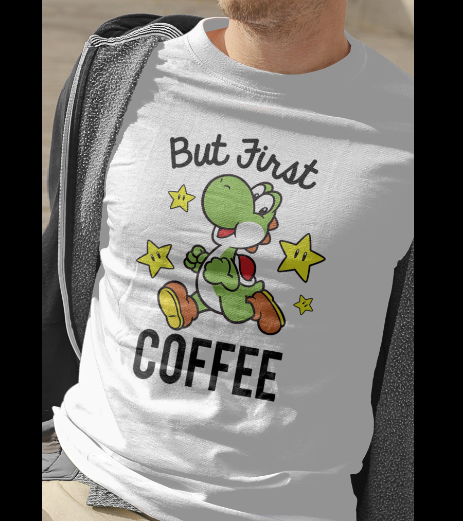 But First Coffee Funny Super Mario Yoshi Stars T-Shirt