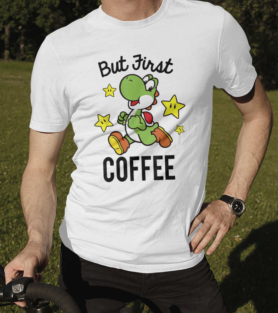 But First Coffee Funny Super Mario Yoshi Stars T-Shirt