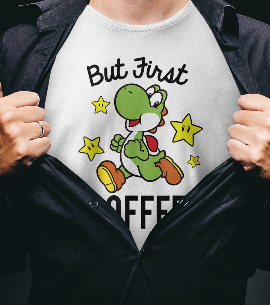 But First Coffee Funny Super Mario Yoshi Stars T-Shirt