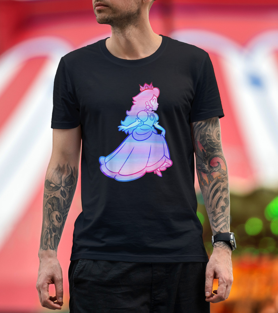 Super Mario Princess Peach Neon Gradient T-Shirt