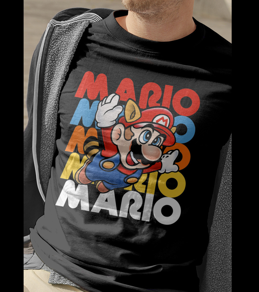 Funny Super Mario Retro Raccoon Flying Mario Repeat T-Shirt