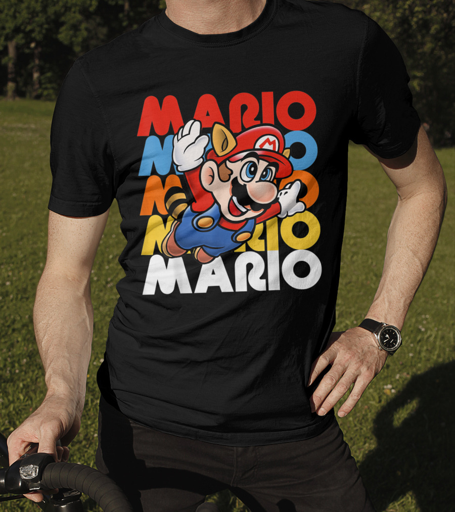 Funny Super Mario Retro Raccoon Flying Mario Repeat T-Shirt