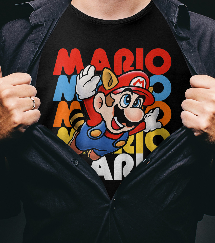 Funny Super Mario Retro Raccoon Flying Mario Repeat T-Shirt