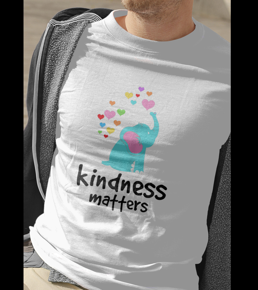 Kindness Matters Rainbow Hearts Elephant Teacher T-Shirt