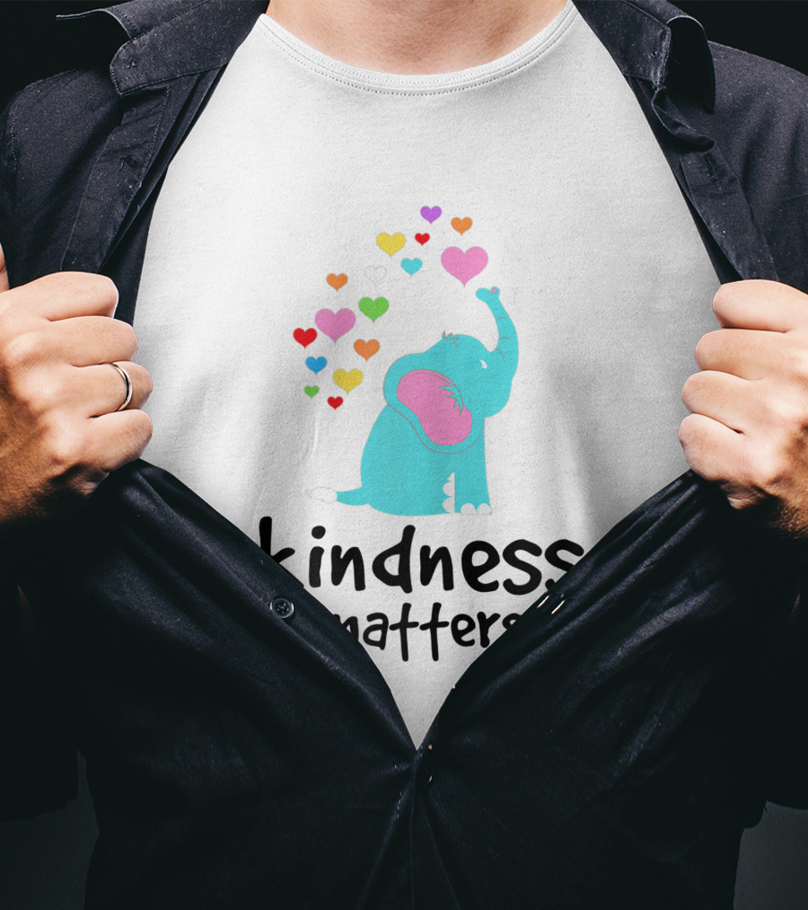 Kindness Matters Rainbow Hearts Elephant Teacher T-Shirt