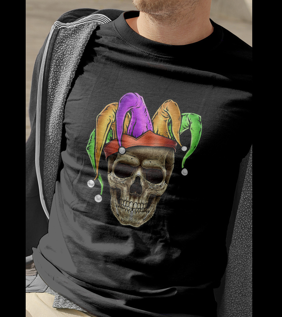 Mardi Gras Skull Jester Joker Louisiana Cajun T-Shirt