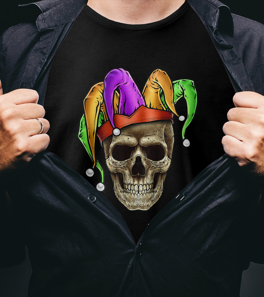 Mardi Gras Skull Jester Joker Louisiana Cajun T-Shirt