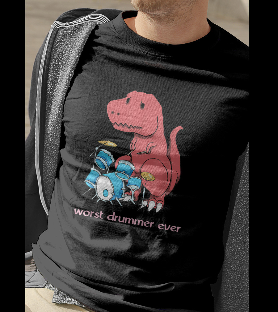 Worst Drummer Ever Dinosaur Rex Playing Drums T-Shirt