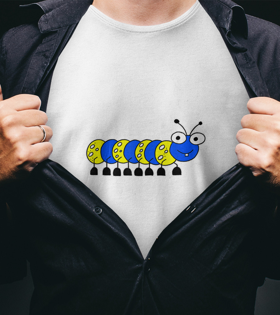 Studio Lotte Cute Blue And Yellow Funny Caterpillar Drawing T-Shirt
