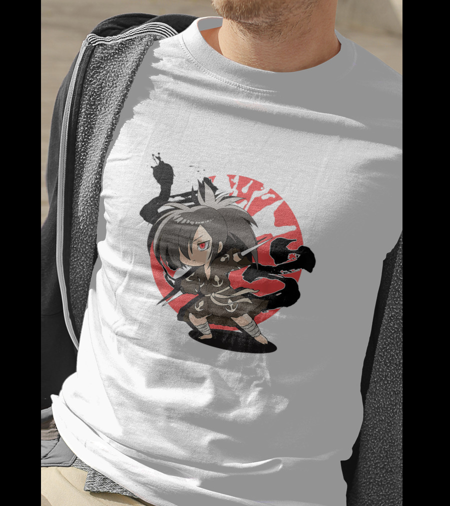 Dororo Hyakkimaru Chibi Samurai Red Sunburst Anime T-Shirt