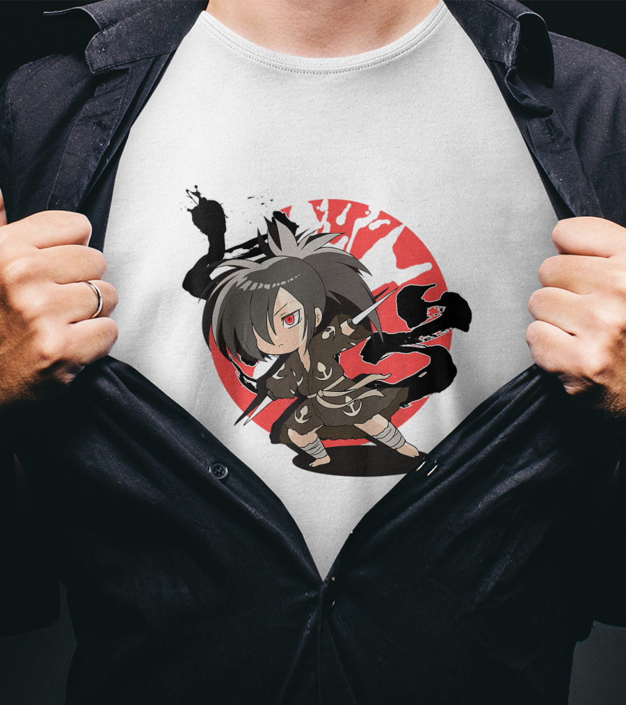 Dororo Hyakkimaru Chibi Samurai Red Sunburst Anime T-Shirt