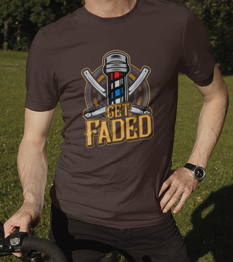 Get Faded Barber Pole Straight Razor T-Shirt