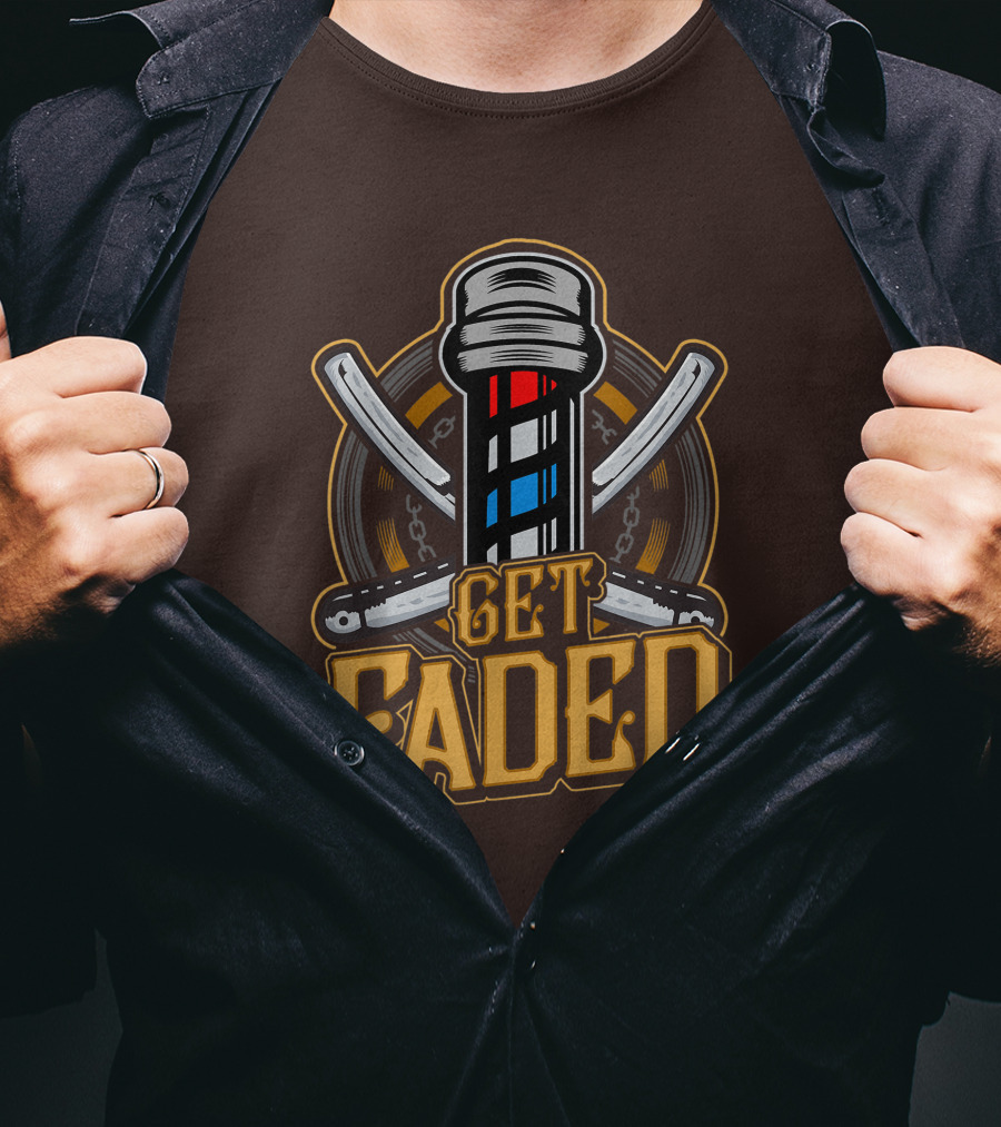 Get Faded Barber Pole Straight Razor T-Shirt