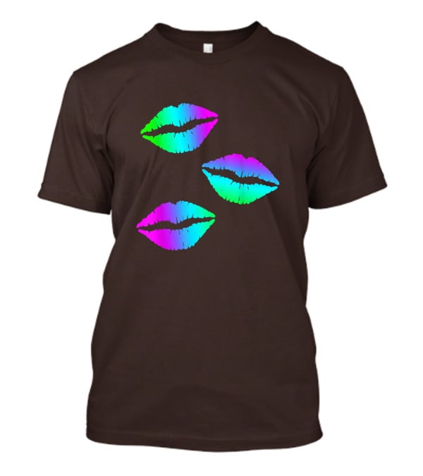 Funky Bright Neon Colours 80s Lipstick Rainbow Kiss Prints T-Shirt