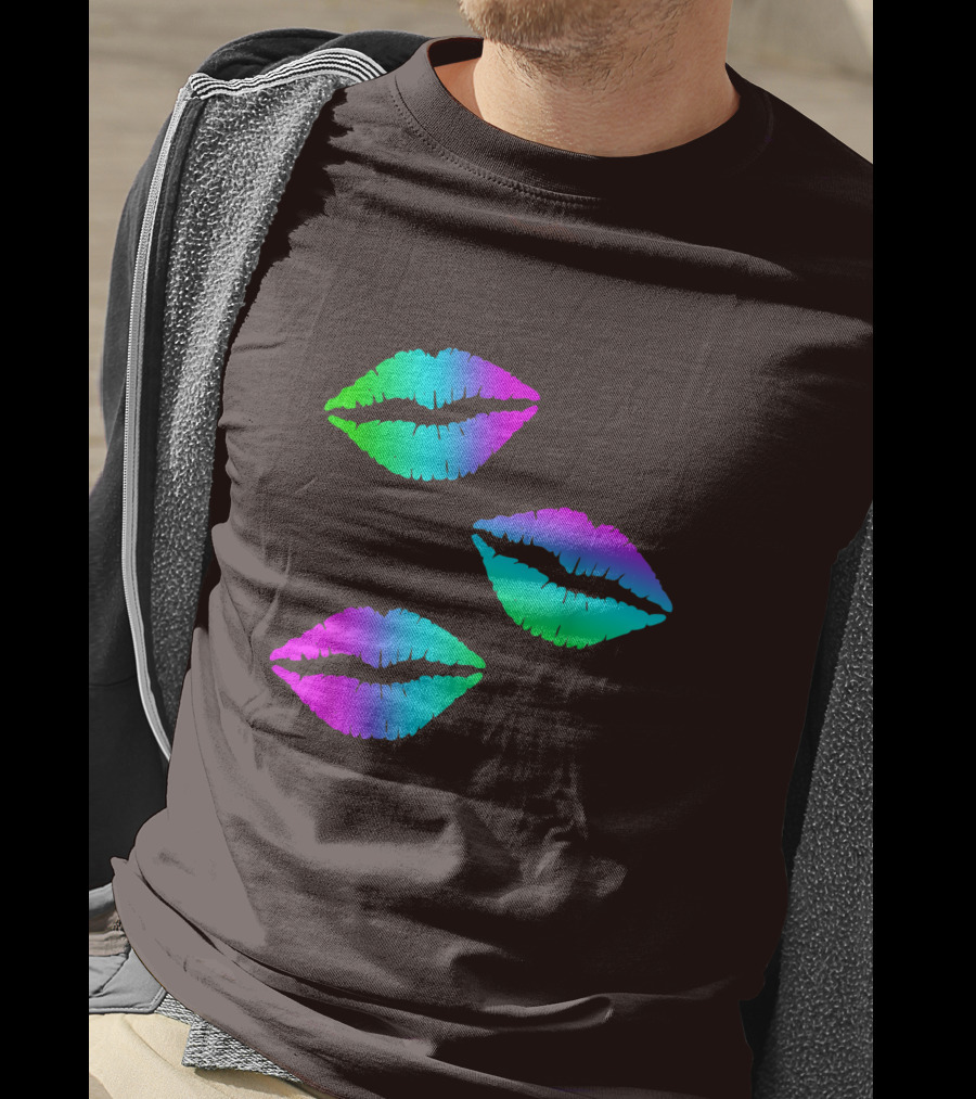 Funky Bright Neon Colours 80s Lipstick Rainbow Kiss Prints T-Shirt