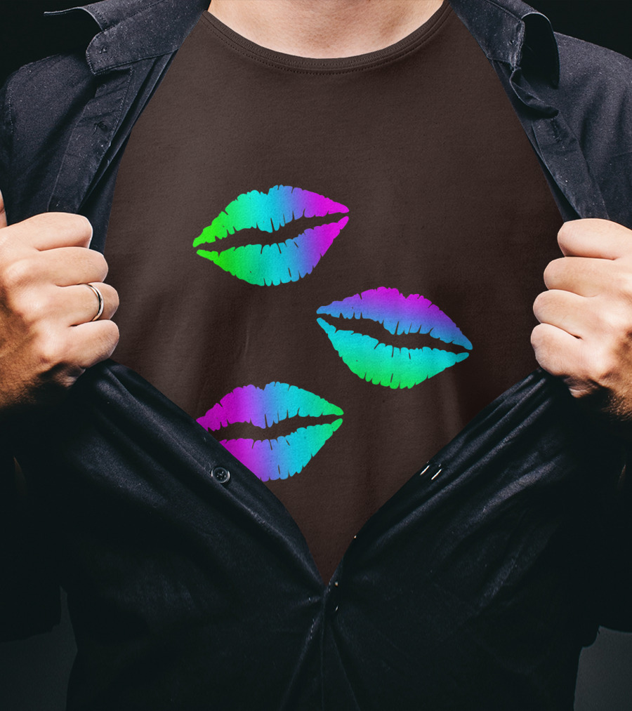 Funky Bright Neon Colours 80s Lipstick Rainbow Kiss Prints T-Shirt