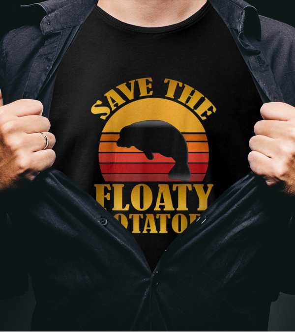 Save The Floaty Potatoes Manatee Retro Sunset Conservation T-Shirt