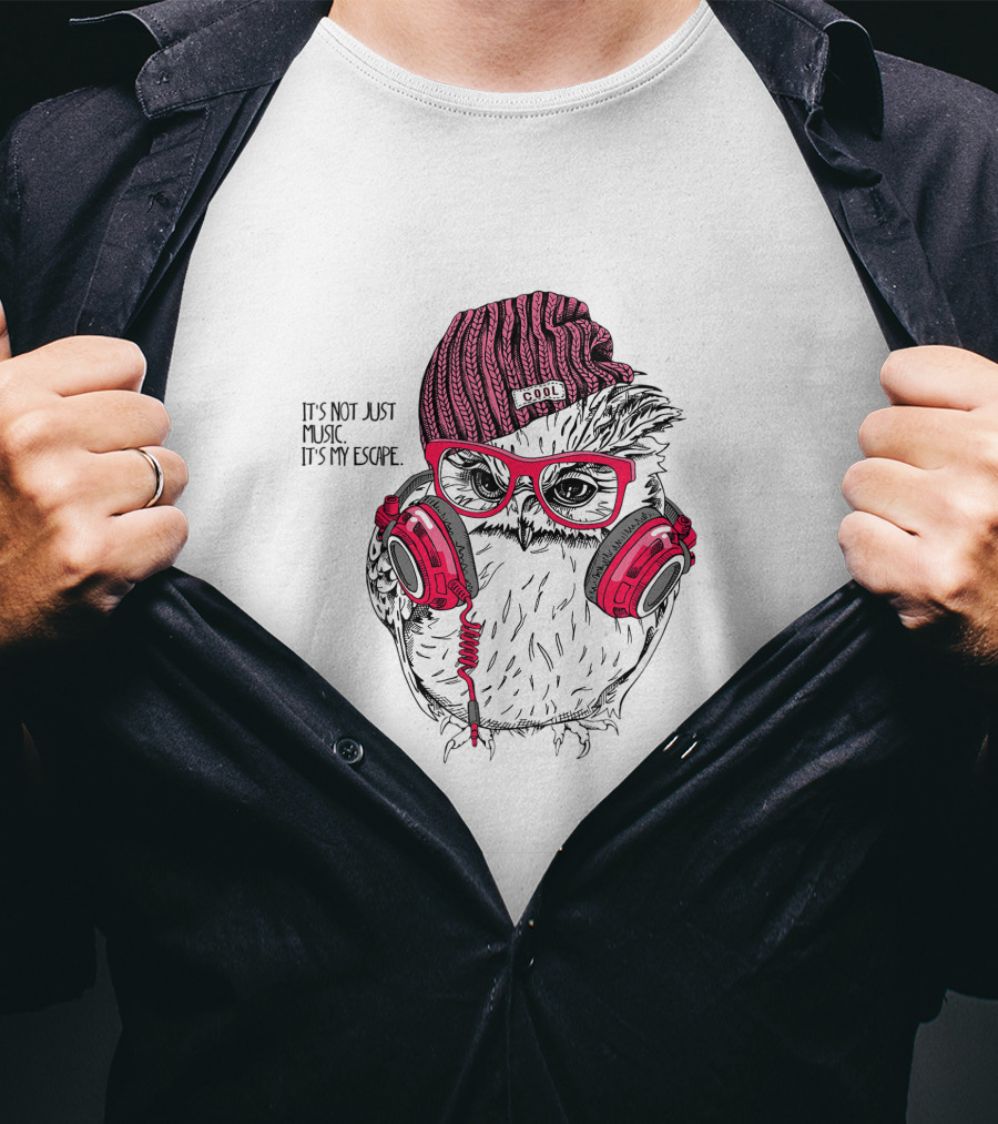Cool Owl Listening To Music It's Not Just Music It's My Escape Owl Lovers T-Shirt