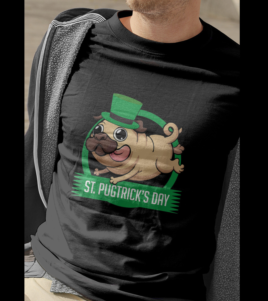 St. Pugtrick's Day Funny Dog With Green Hat T-Shirt