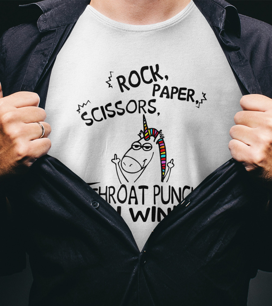 Rock Paper Scissors Throat Punch I Win Unicorn T-Shirt