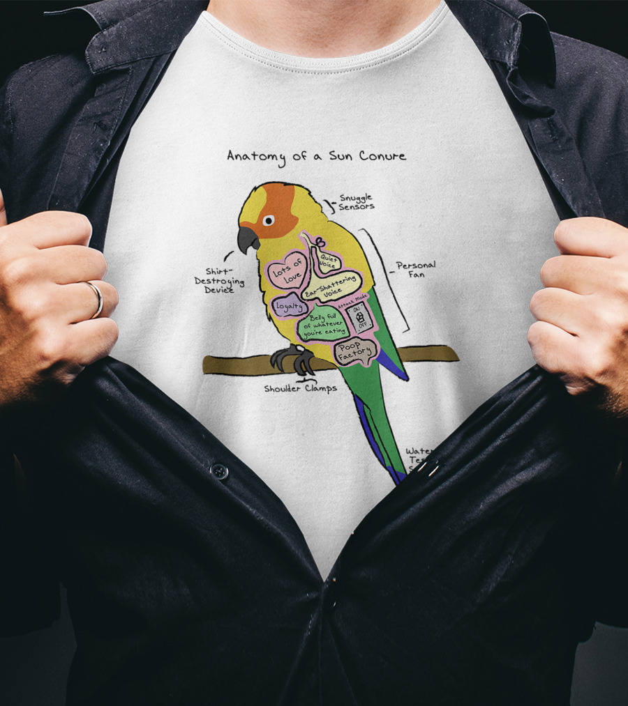 Anatomy Of A Sun Conure Parrot Snuggle Sensors Shirt Destroying Device Funny Parrot T-Shirt