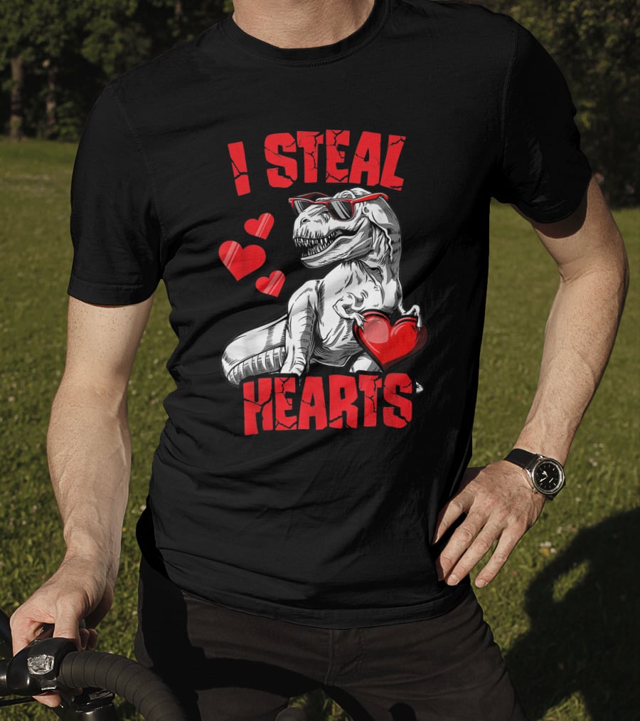 Valentines Day Kids Dinosaur T-Rex Lover I Steal Hearts T-Shirt