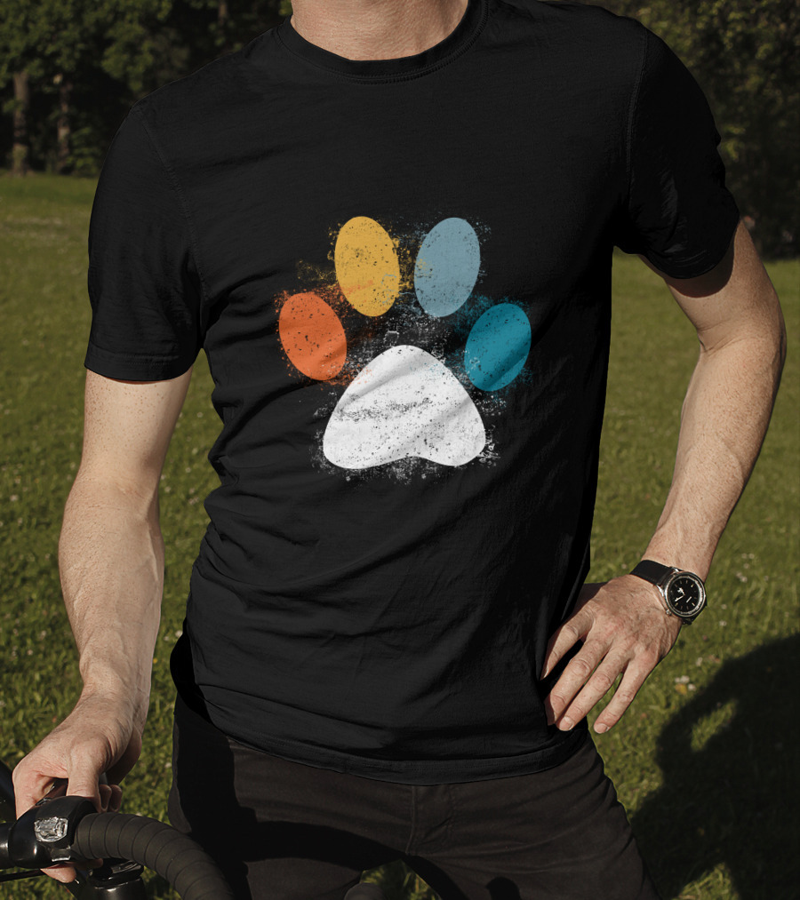 Vintage Colorful Dog Paw Print Puppy Love Pet Paw T-Shirt