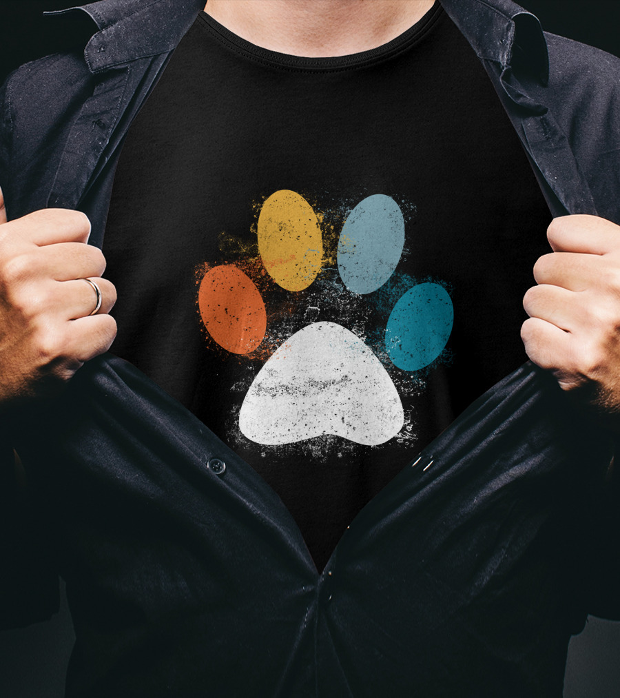 Vintage Colorful Dog Paw Print Puppy Love Pet Paw T-Shirt