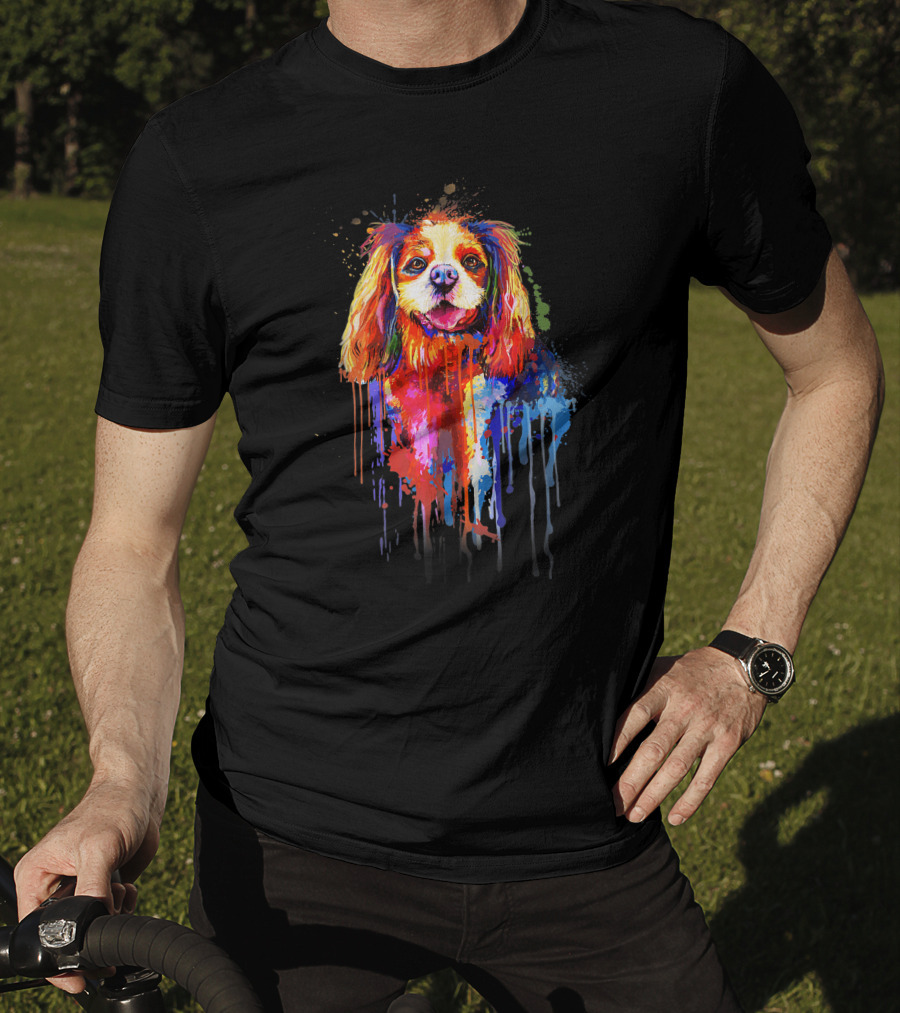 Dog Watercolor Painting Vibrant Dripping Colors T-Shirt