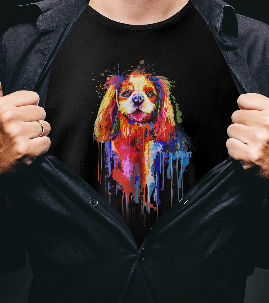 Dog Watercolor Painting Vibrant Dripping Colors T-Shirt