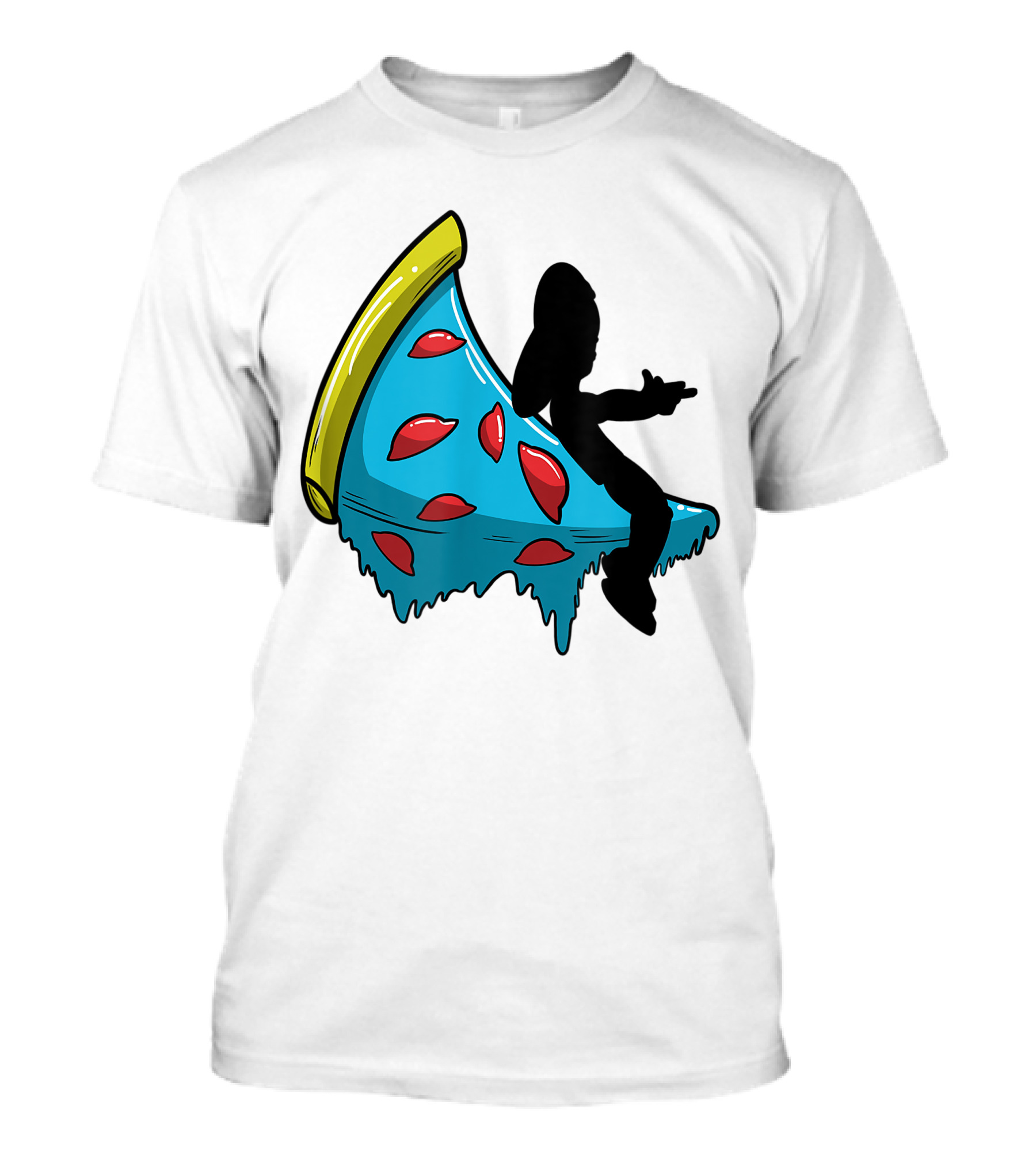 Picza Moon Silhouette On Blue Pizza Slice With Red Toppings T-Shirt