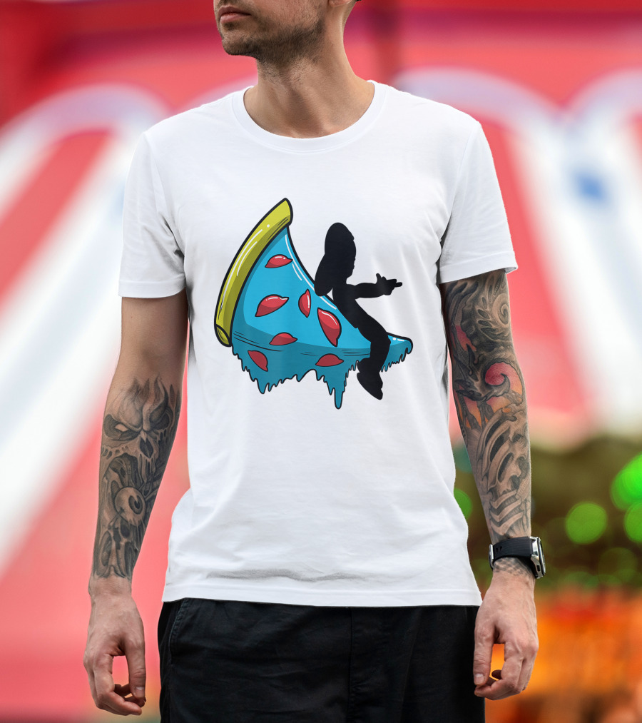 Picza Moon Silhouette on Blue Pizza Slice with Red Toppings T-Shirt