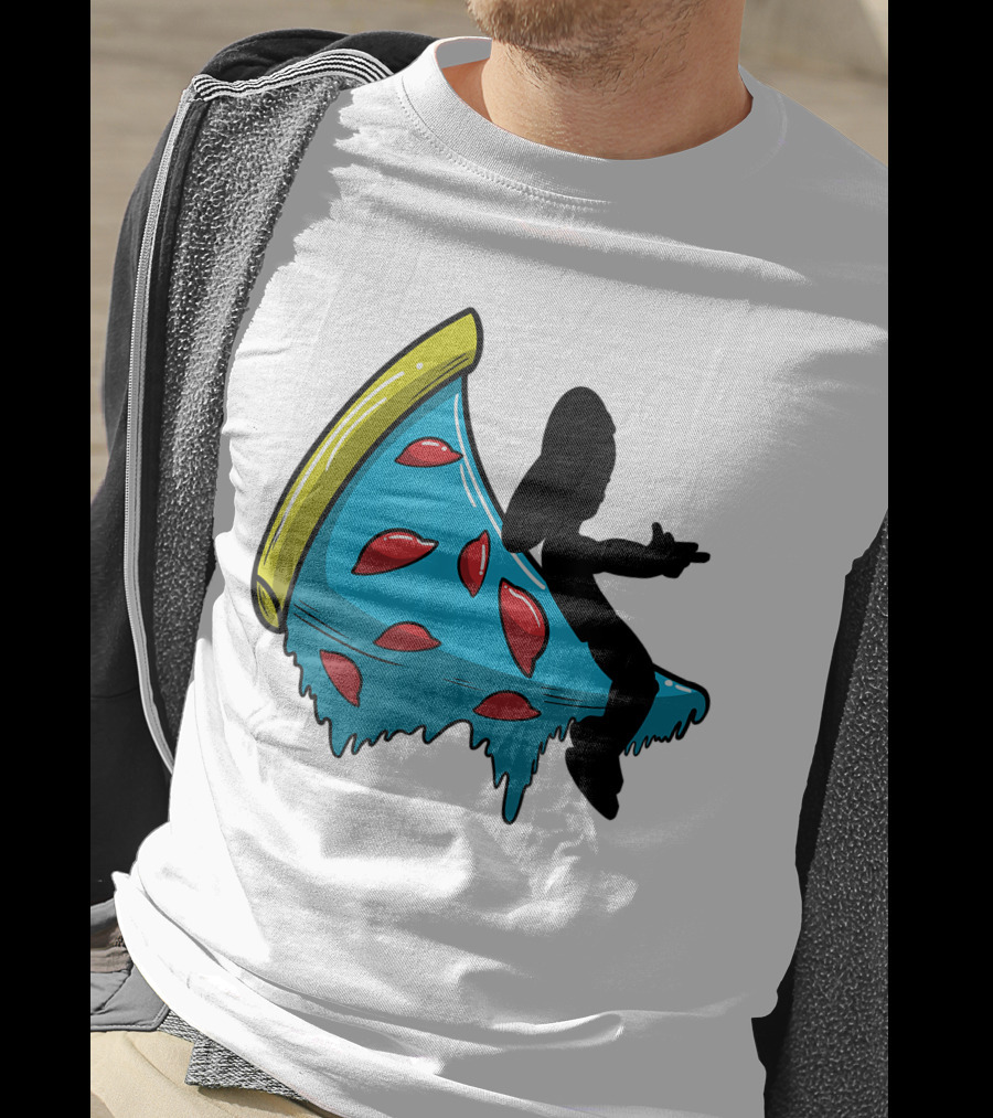 Picza Moon Silhouette On Blue Pizza Slice With Red Toppings T-Shirt